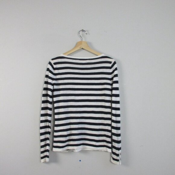 Club Monaco Linen Blend Nautical Sweater Women XS Striped Black White Knit 166 - Picture 2 of 10